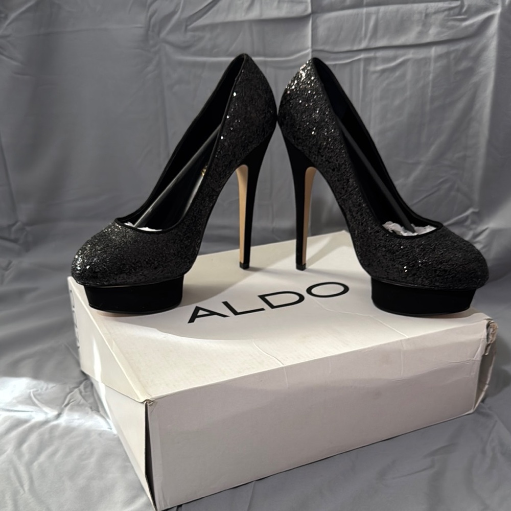 Aldo Black Glitter Platform Heels